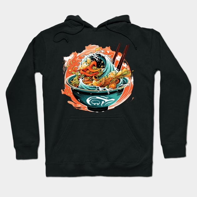 Ramen Noodles Wave Bowl Japan Hoodie by Vermilion Seas